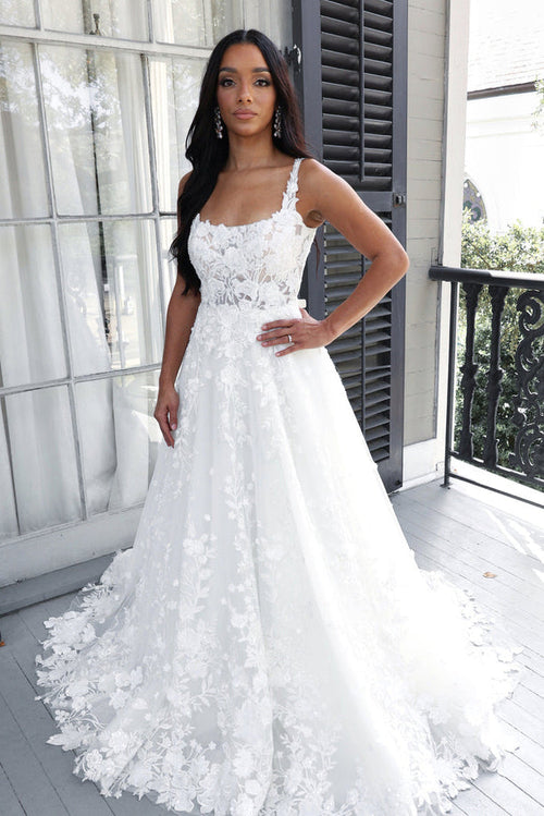 A Line Wedding Dress Long Square Neck Bridal Dresses main image 1