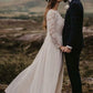 Elegant Long Sleeves Lace Chiffon With Appliques Floor Length Wedding Dresses