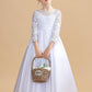 Round Neck White Satin Long Sleeves Flower Girl Dresses With Bowknot