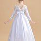 Round Neck White Satin Long Sleeves Flower Girl Dresses With Bowknot