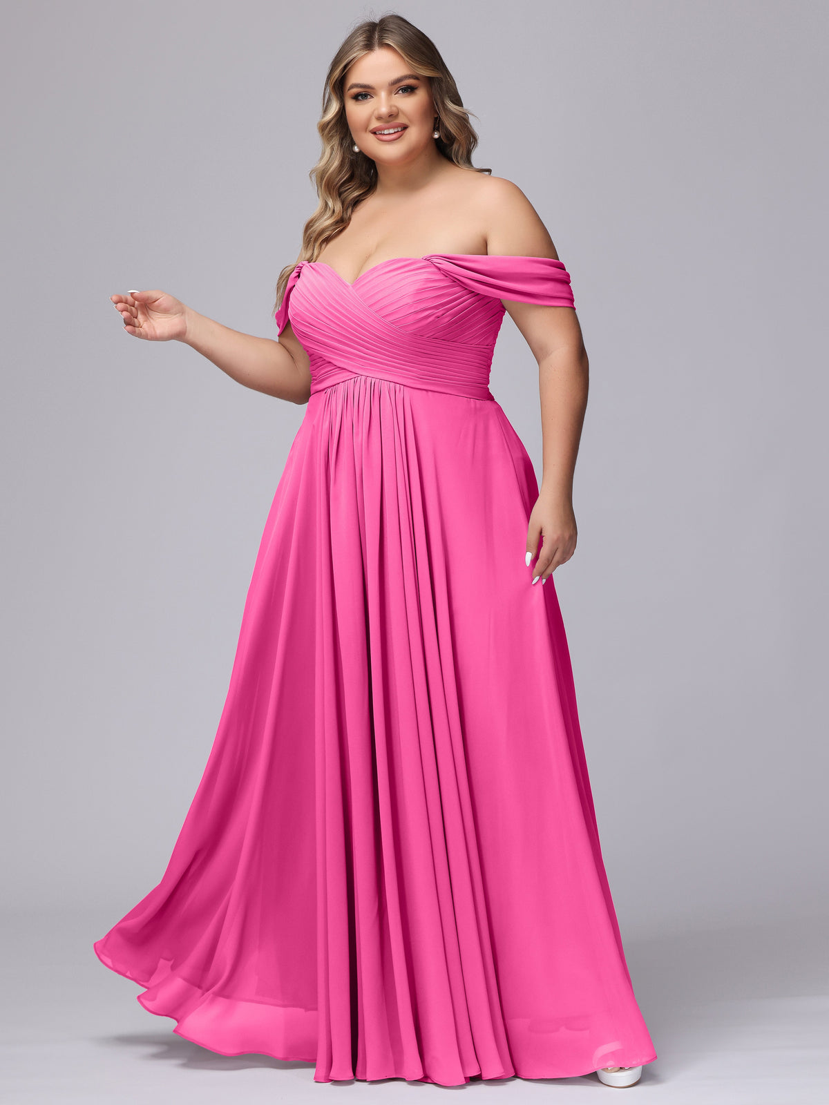 A-line Sweetheart Off-the-Shoulder Plus Size Chiffon Bridesmaid Dress