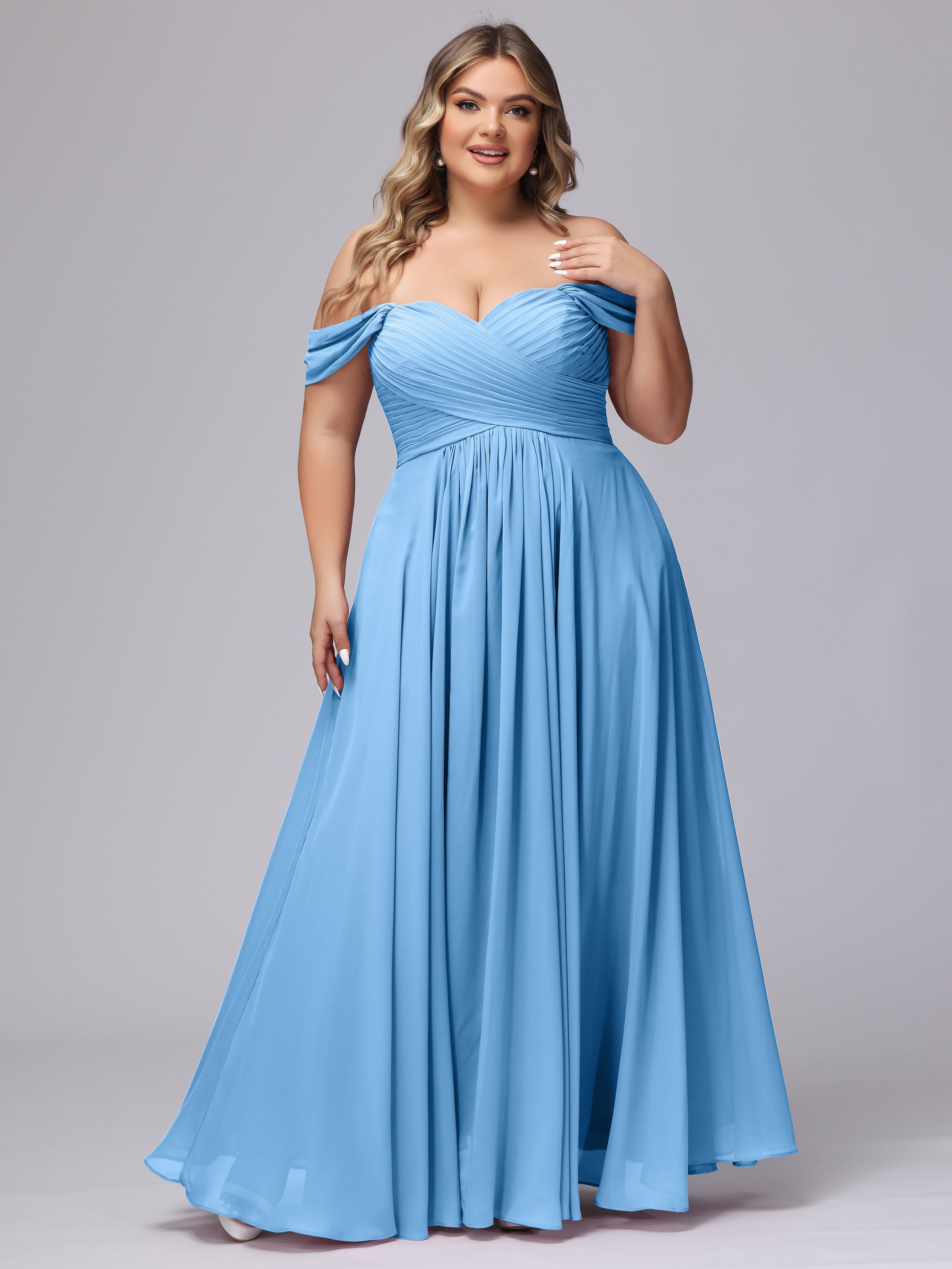 A-line Sweetheart Off-the-Shoulder Plus Size Chiffon Bridesmaid Dress