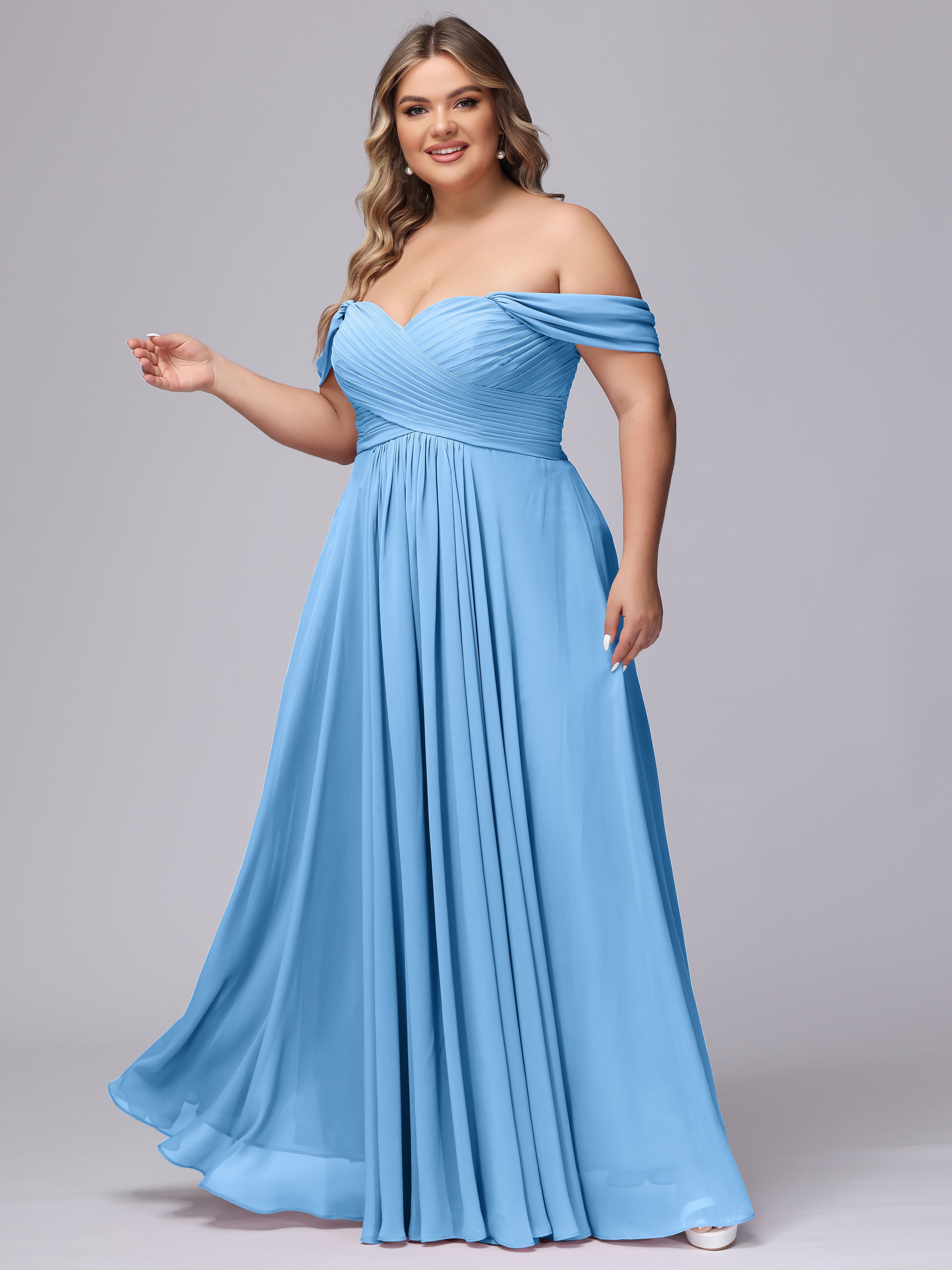 A-line Sweetheart Off-the-Shoulder Plus Size Chiffon Bridesmaid Dress