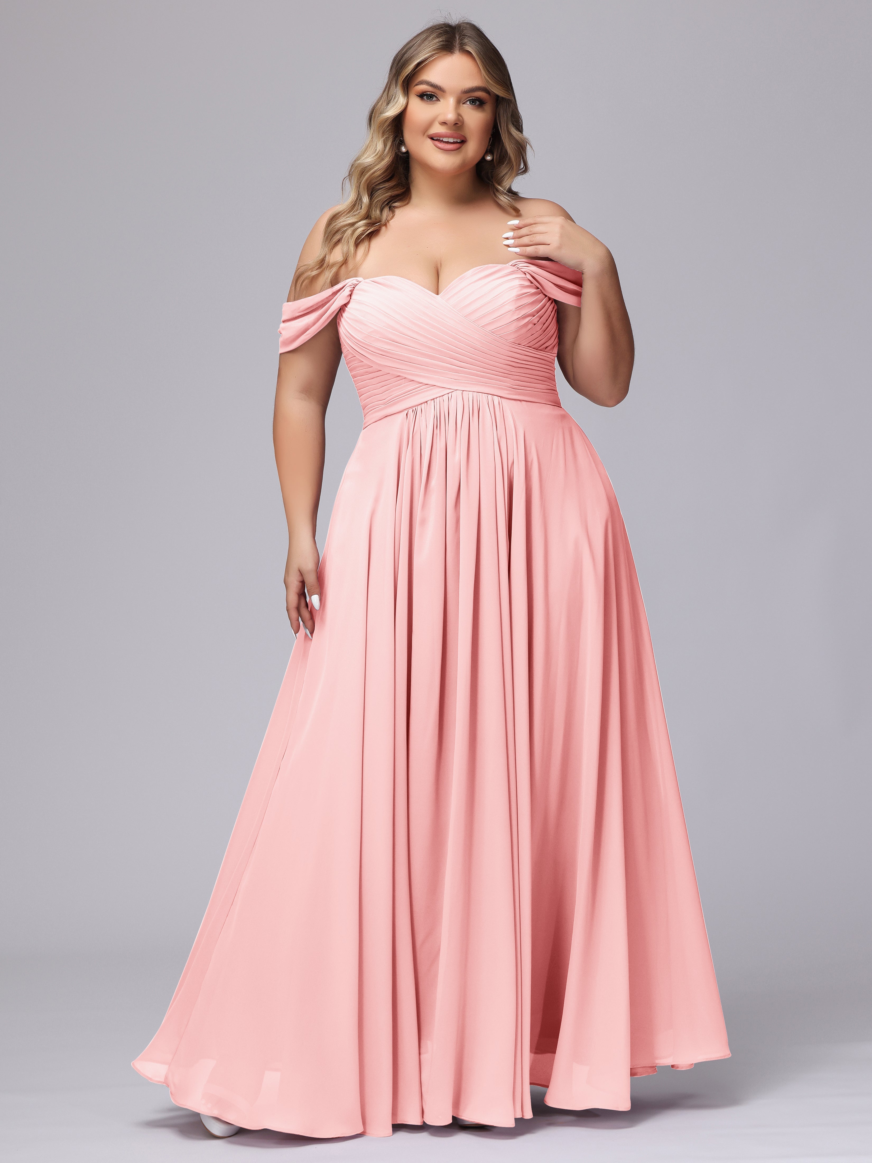 A-line Sweetheart Off-the-Shoulder Plus Size Chiffon Bridesmaid Dress