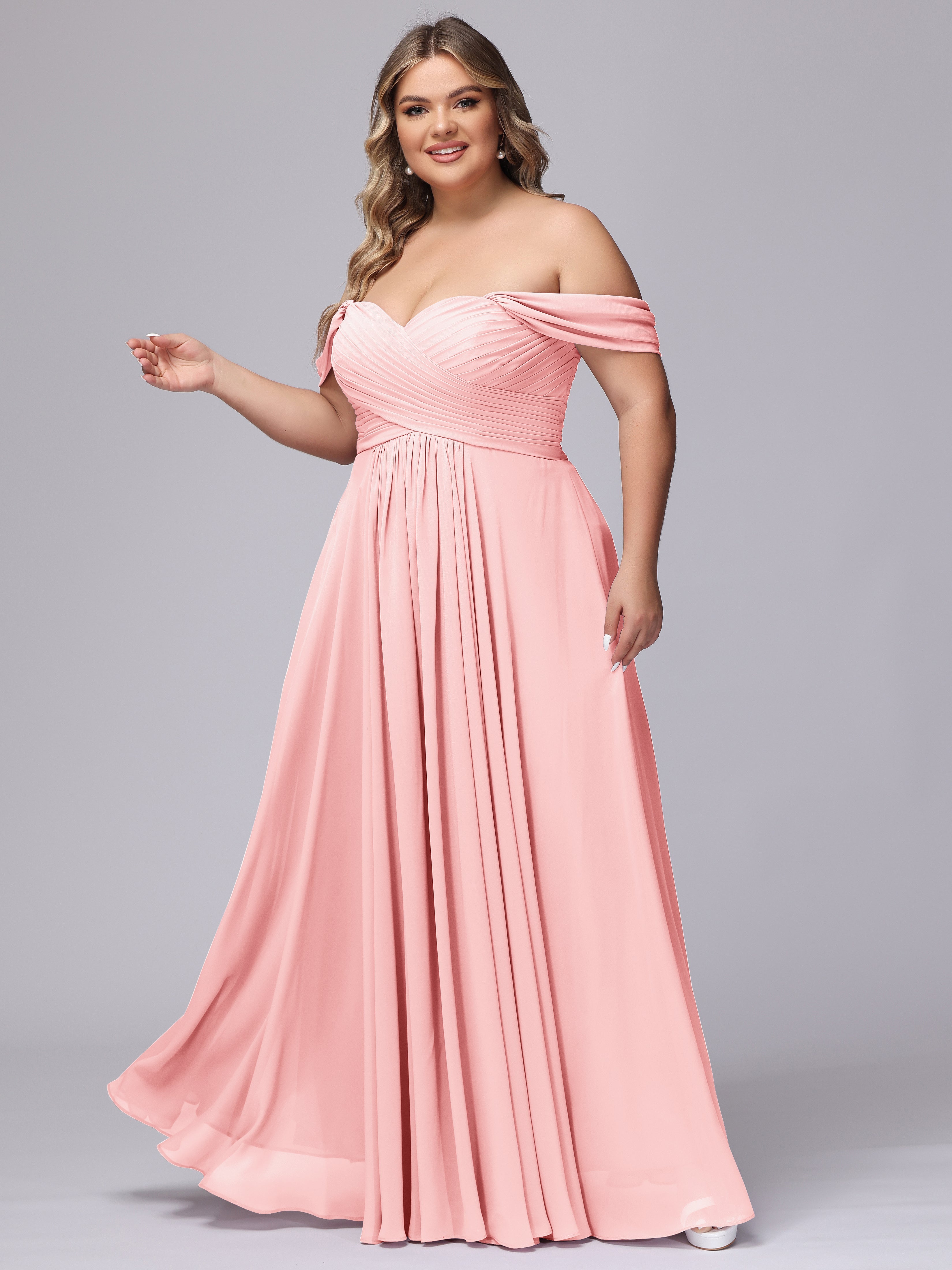 A-line Sweetheart Off-the-Shoulder Plus Size Chiffon Bridesmaid Dress