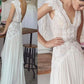 Simple Open Back With Lace Appliques Floor Length Wedding Dresses