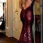 Modest Burgundy Mermaid Sequins Backless Long Prom Dresses