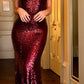 Modest Burgundy Mermaid Sequins Backless Long Prom Dresses