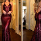 Modest Burgundy Mermaid Sequins Backless Long Prom Dress