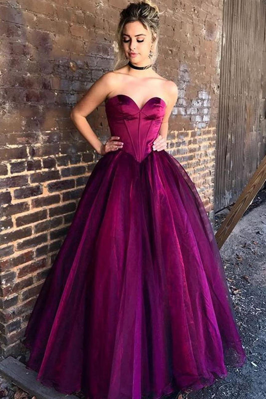 Simple Grape Sleeveless Ball Gown Long Prom Dress