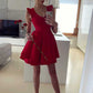 Sexy Red Satin Sleeveless A Line V Neck Homecoming Dresses