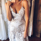 Hottest Elegant Spaghetti Straps Backless Long Simple Ivory Lace Beach Wedding Dresses