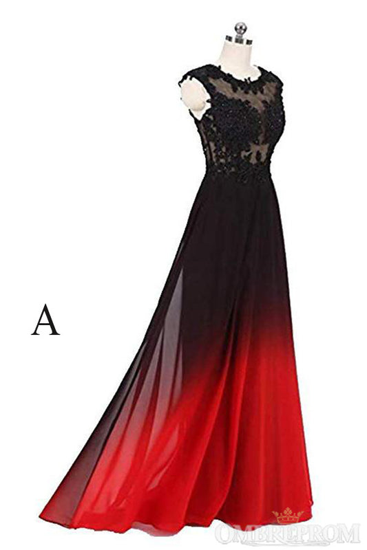 Simple Round Neck Lace Appliques Ombre Prom Dress D263
