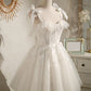 Pretty Ivory Tulle Lace Appliques Bowknot Short Homecoming Dresses