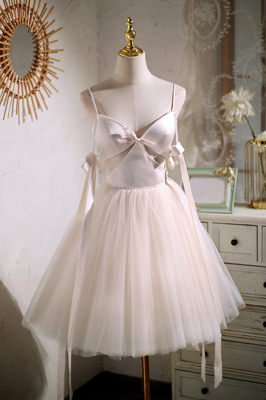 Chic Champagne Beading Bowknot Lace Up Short Homecoming Dress