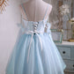 Cute Sky Blue Beading Bowknot Short Princess Homecoming Dresses