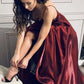 Burgundy A-Line V-Neck Satin Formal Dresses Thin Straps Evening Dresses Long Prom Dresses
