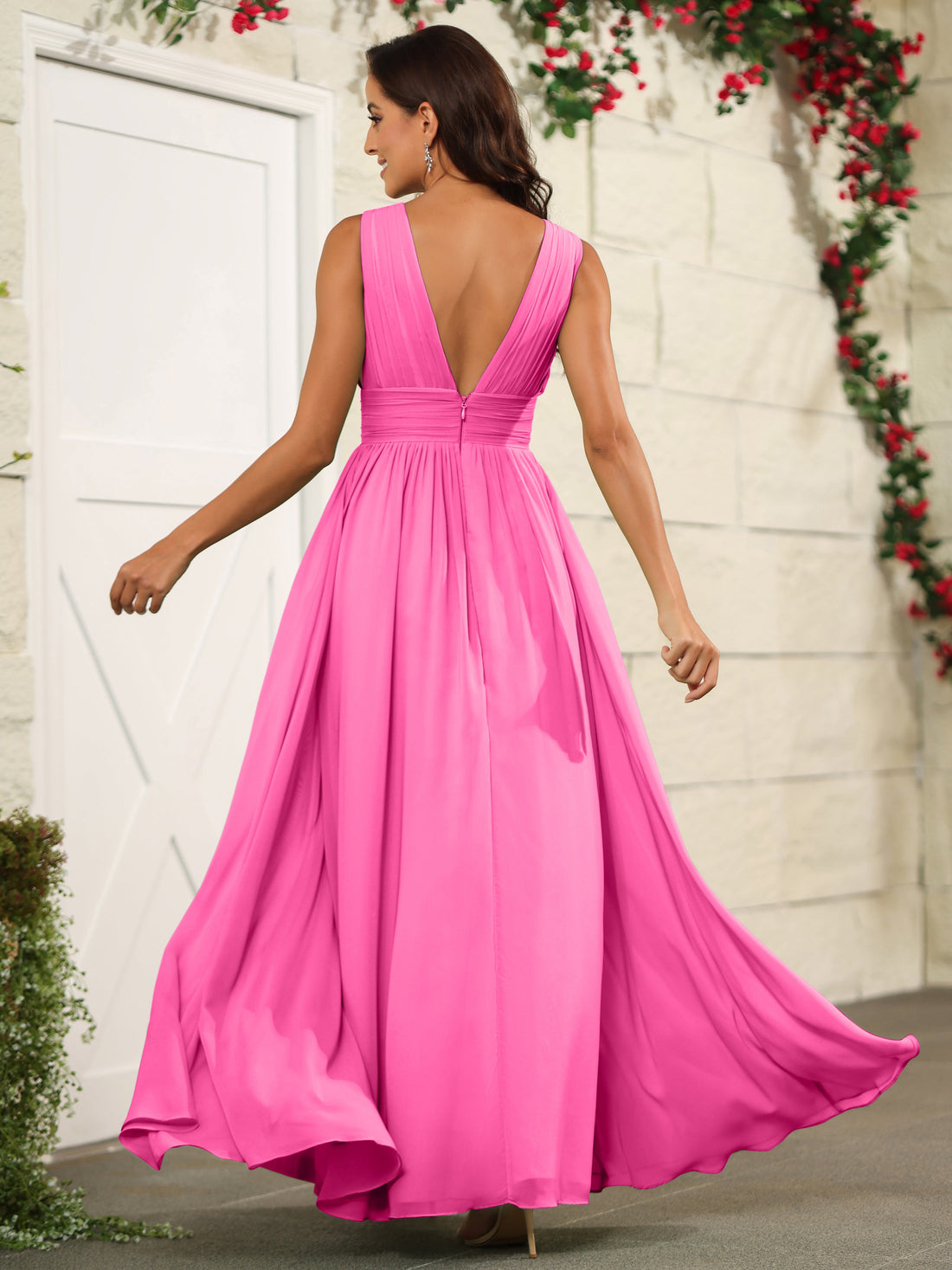 V-neck Chiffon Dresses with Satin Sash Bow Azalea Plus Size