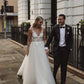 Charming V Neck Sleeveless Lace Wedding Dresses with Appliques