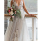 Charming V Neck Tulle Wedding Dresses with Appliques