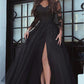 Chic Long Sleeves Appliques Lace Prom Dresses with Split Side