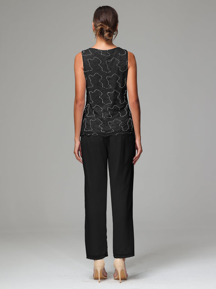 3 Pieces Delicate Chiffon Lace Mother of Bride Dress Pant Suits