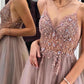 Chic A Line Beaded Long Prom Dresses Sleeveless Evening Dresses