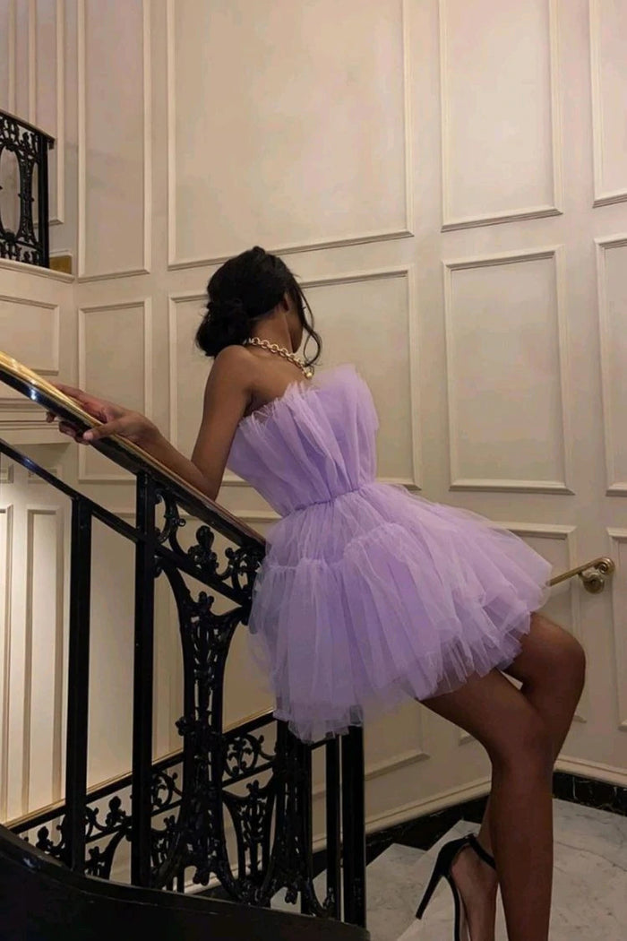 Cute Strapless A-line Tulle Homecoming Dress Party Dress Y2481 main image 1