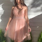 Pink Deep V Neck Backless Tulle Short Homecoming Dress