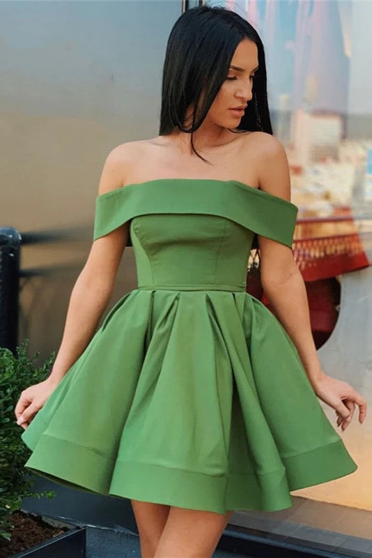 cute green dress Elegant Off The Shoulder Short Homecoming Dresses Finish:White Red Yellow Blue Dresses Sage Green Color meowingtons