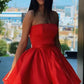 Charming Red Strapless A Line Short Homecoming Dresses