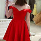 Red Off The Shoulder A Line Satin Homecoming Dress