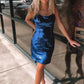 Shinning Sequins Spaghetti Straps Navy Blue Homecoming Dresses