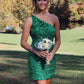 One Shoulder Sequins Short Homecoming Dresses