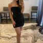 Beautiful Black Strapless Sequins Short Homecoming Dresses