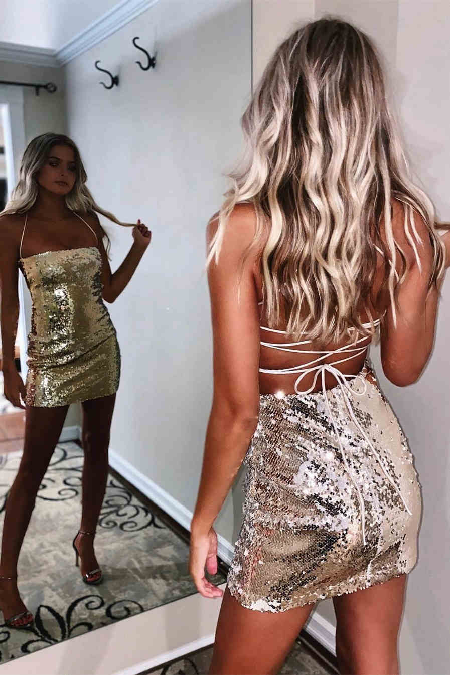 Sexy Sparkling Sequins Spaghetti Strap Short Prom Dresses, Homecoming Dresses