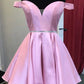 A-Line Off the Shoulder Pink Homecoming Dress With Beaded Waist