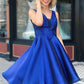 A-Line Royal Blue V-Neck Short Homecoming Dresses