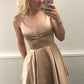 Spaghetti Straps Champagne Short Homecoming Dress With Pockets