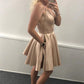 Spaghetti Straps Champagne Short Homecoming Dresses With Pockets