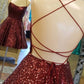 A-Line Criss Cross Straps Sequins Short Homecoming Dresses