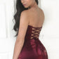 Sexy Strapless Sheath Burgundy Lace Up Homecoming Dresses
