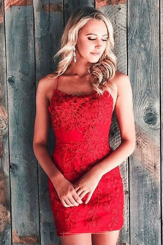 Spaghetti Straps Lace Appliques Short Homecoming Dresses for teen
