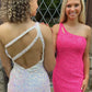 Sparkle One Shoulder Sequins Backless Short Homecoming Dresses