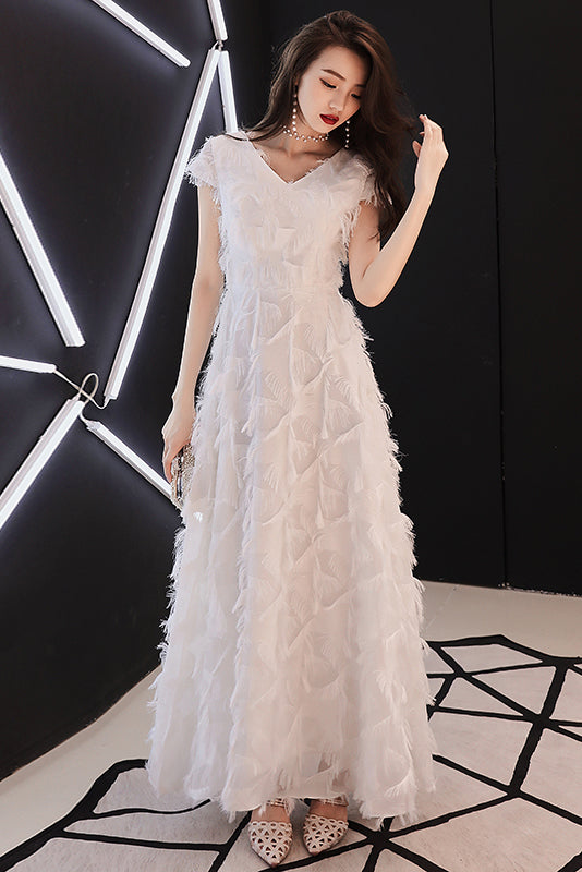 Elegant A-Line V-Neck Cap Sleeve Floor Length Prom Dresses