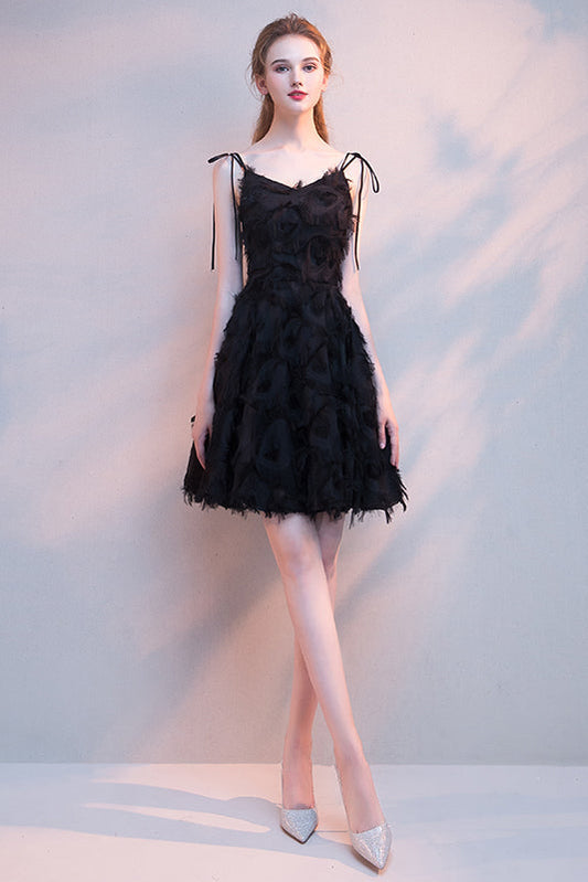 Elegant Black Spaghetti Straps Short Homecoming Dresses
