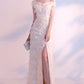 A-Line Elegant Off The Shoulder Long Prom Dresses With Hight Split