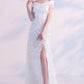 A-Line Elegant Off The Shoulder Long Prom Dresses With Hight Split