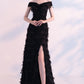 A-Line Elegant Off The Shoulder Long Prom Dresses With Hight Split