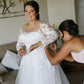 Modest Delicate Long Sleeves A Line Ivory Lace Tulle Plus Size Wedding Dresses For Bride